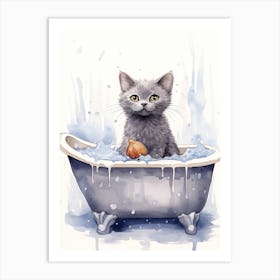 Chartreux Cat In Bathtub Bathroom 1 Art Print