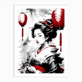 Traditional Japanese Art Style Geisha Girl 12 Art Print