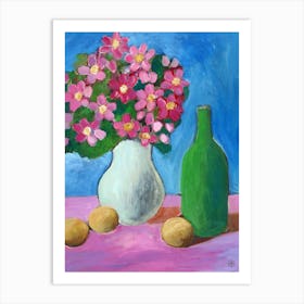 Still Life With A Bottle - Anton Maliar painting floral flowers vase blue pink green red kitchen vertical hand painted Art Print