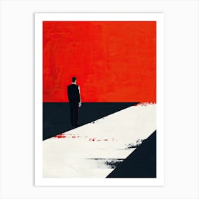 Man Walking On A Red Road Art Print