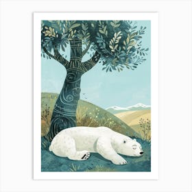 Polar Bear Laying Under A Tree Storybook Illustration 1 Art Print