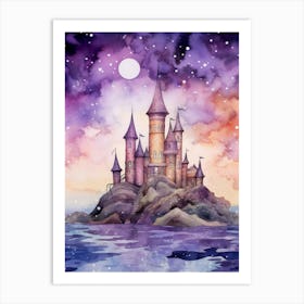 Watercolor Castle At Night Art Print