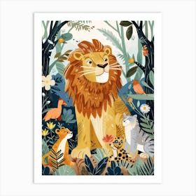 African Lion Interaction With Other Wildlife Illustration 4 Art Print