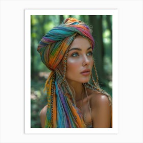 Bohemian Woman In Colorful Turban Art Print