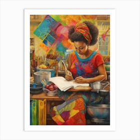 Afro Cooking Pencil Drawing Patchwork 1 Art Print