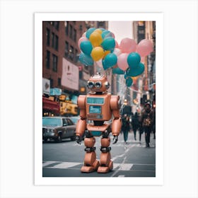 Robot With Balloons Art Print