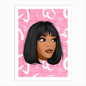 Black Woman Black Bob Art Print