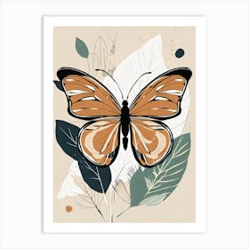 Boho Minimalist Butterfly with Leaves v5 Art Print