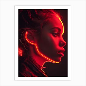 Glowing Enigma: Darkly Romantic 3D Portrait: Neon Girl Art Print