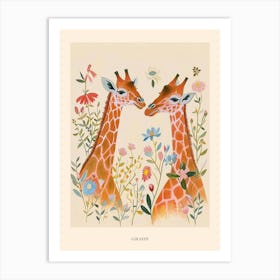 Folksy Floral Animal Drawing Giraffe 5 Poster Art Print