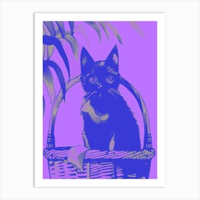 Kitty Cat In A Basket Lilac 2 Art Print