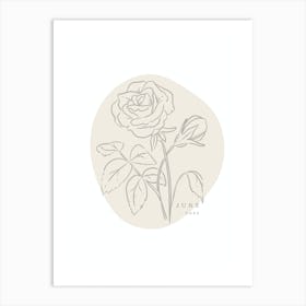 June Rose  Birth Flower | Neutral Florals Art Print