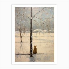 Vintage Winter Animal Painting Fox 4 Art Print