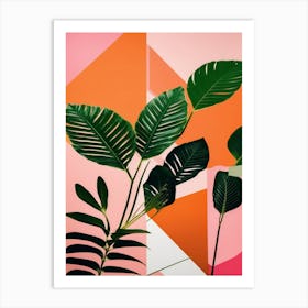 abstract green and orange Tropical Leaves Art Print