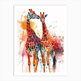 Giraffe Pair Watercolour 1 Art Print