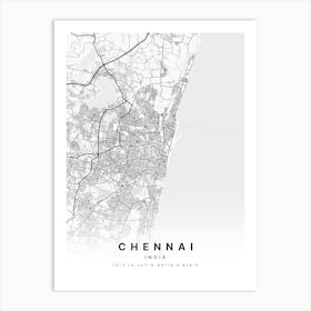 Chennai India White Map Art Print