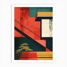 Japandi Cubist Fusion: Stairway To Heaven Art Print