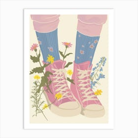 Illustration Pink Sneakers And Flowers 5 Art Print