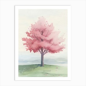 Cherry Tree Atmospheric Watercolour Painting 4 Art Print