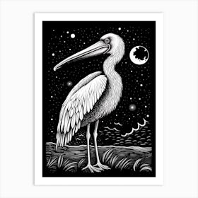 B&W Bird Linocut Pelican 3 Art Print