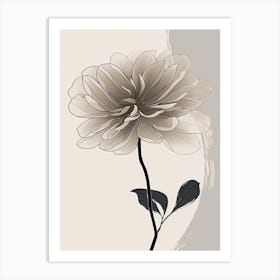 Dahlia Line Art Flowers Illustration Neutral 16 Art Print