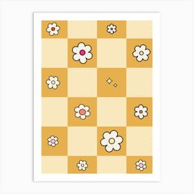 Checkered Daisies Yellow Art Print