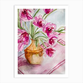 Terracota Pot Of Tulips Art Print