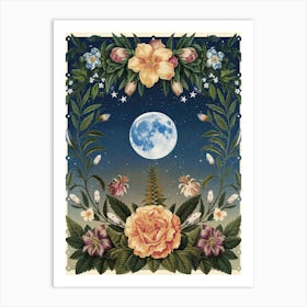 Moon And Flowers 2 Art Print