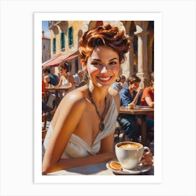 Woman With A Cup Of Coffee Art Print