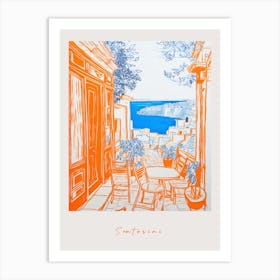 Santorini Greece 3 Orange Drawing Poster Art Print