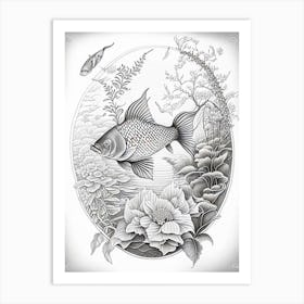 Kawarimono Kujaku Koi Fish Haeckel Style Illustastration Art Print