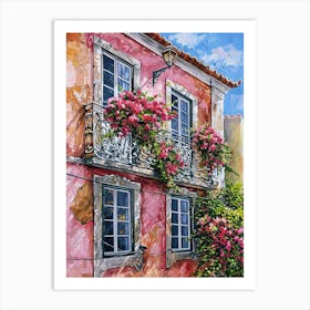 Balcony View Painting In Lisbon 4 Art Print