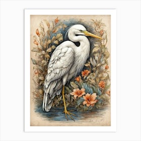 Default Egret William Morris Style Bird Art Print 0 Art Print