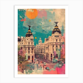 Madrid   Retro Collage Style 3 Art Print