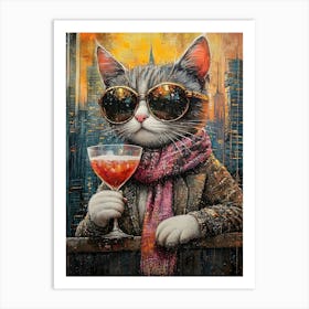 City Cat At Rooftop Bar 1 Art Print