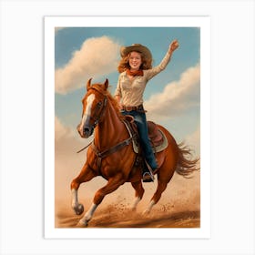 Cowgirl On Horse Vintage Poster 25 Art Print