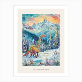 Colourful Dinosaur In A Snowy Landscape 1 Poster Art Print