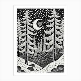 An Ancient Pine Forest Linocut Art Print