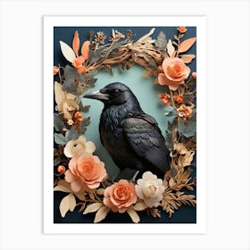 Crow In A Wreath 3 Art Print