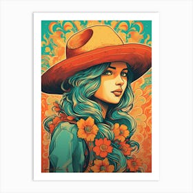 Portrait Cowgirl Illustration 1 Art Print