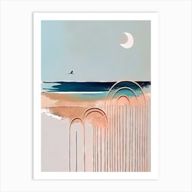 Flight Of The Seagull At Night - Abstract Minimal Boho Beach Art Print