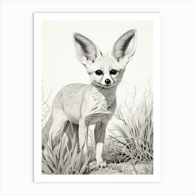 Fennec Fox In A Field Pencil Drawing 3 Art Print