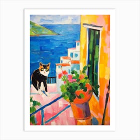 Painting Of A Cat In Positano Italy 2 Art Print