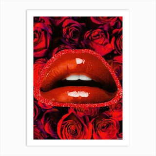 Red Rose Bold Glitter Collage Red Art Print