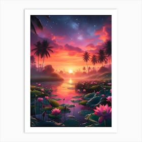 Beautiful Lotus Lake Landscape 7 Art Print