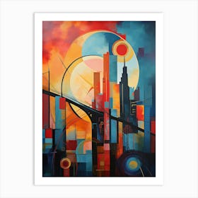 New York City IV, Avant Garde Modern Abstract Vibrant Painting in Cubism Style Art Print