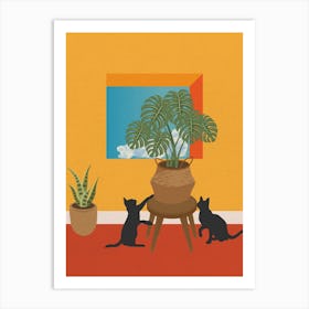 Minimal art Cats And Plants Art Print