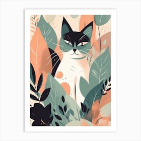 Jungle Cat With Leaves and Flowers Art Print