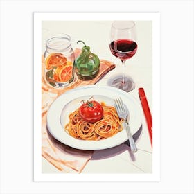 Spaghetti And Wine Art Print