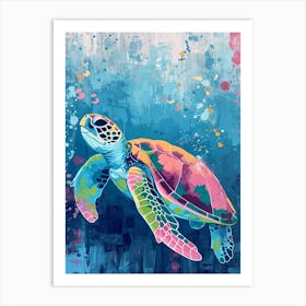 Pastel Sea Turtle In The Ocean With Bubbles 3 Art Print